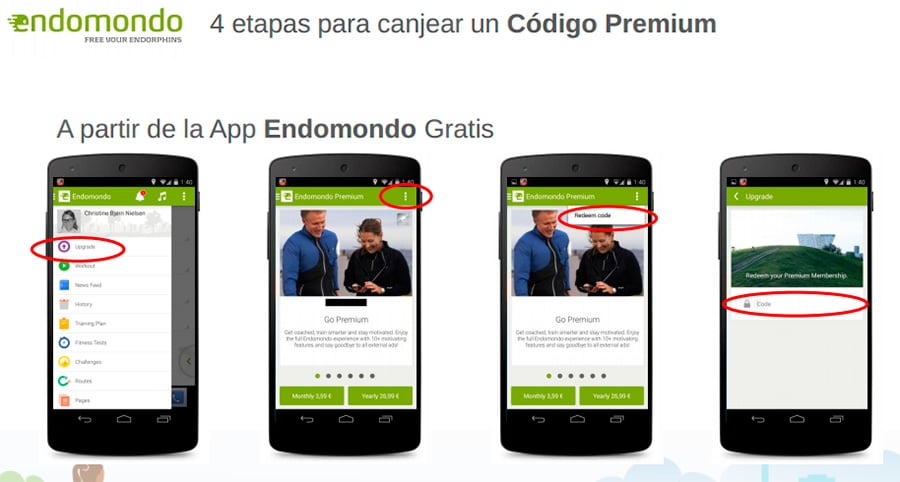 canjear endomondo premium codigo