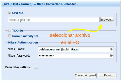 Cómo subir archivos GPX y Garmin a Nike+