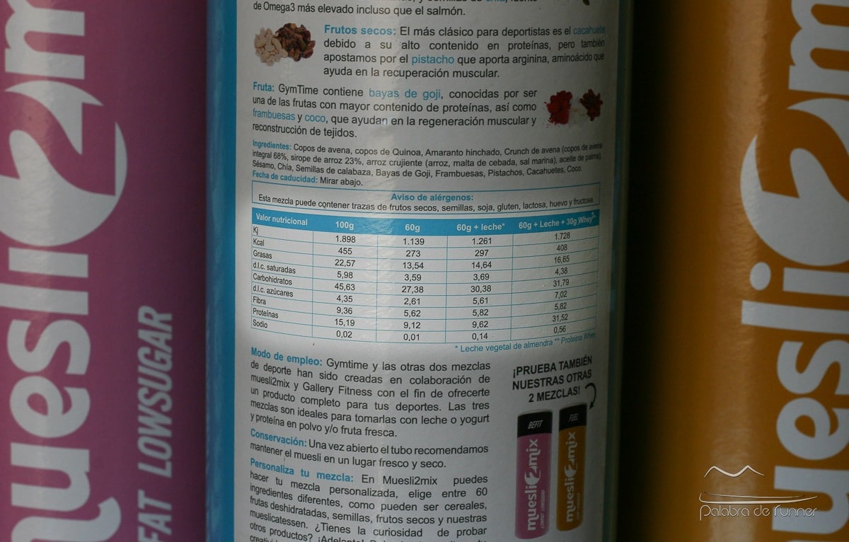 Muesli2Mix GymTime Informacion nutricional