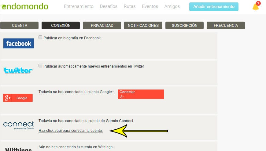 sincronizar Endomondo y Garmin Connect