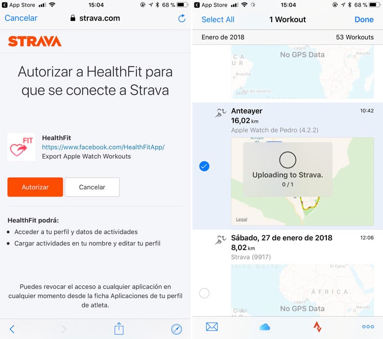 exportar entrenamientos apple watch con healthfit