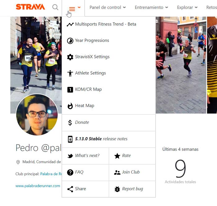 menu stravistix en strava