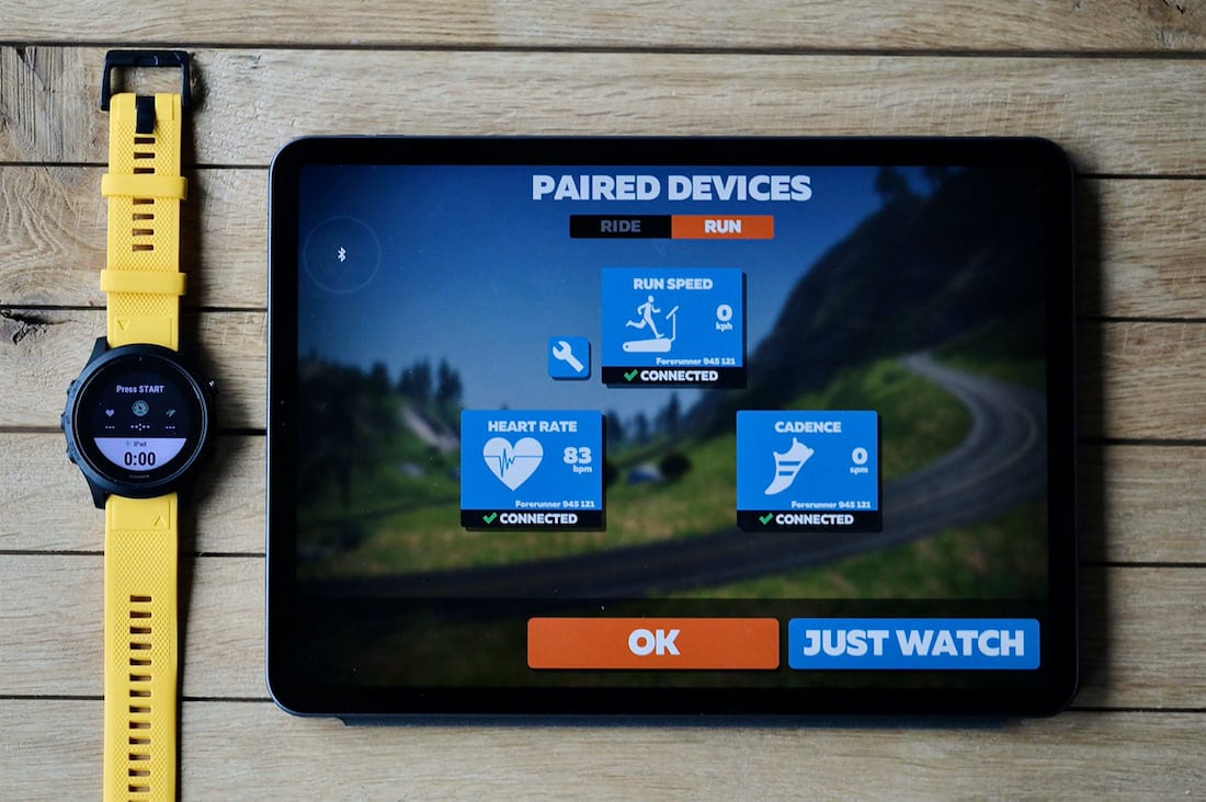 Seleccion de sensores en Zwift Run con Garmin