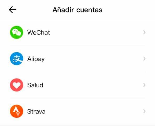 Añadir Cuentas dentro de tu perfil de Amazfit