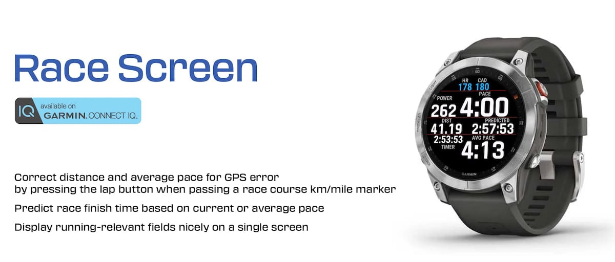 app race screen garmin